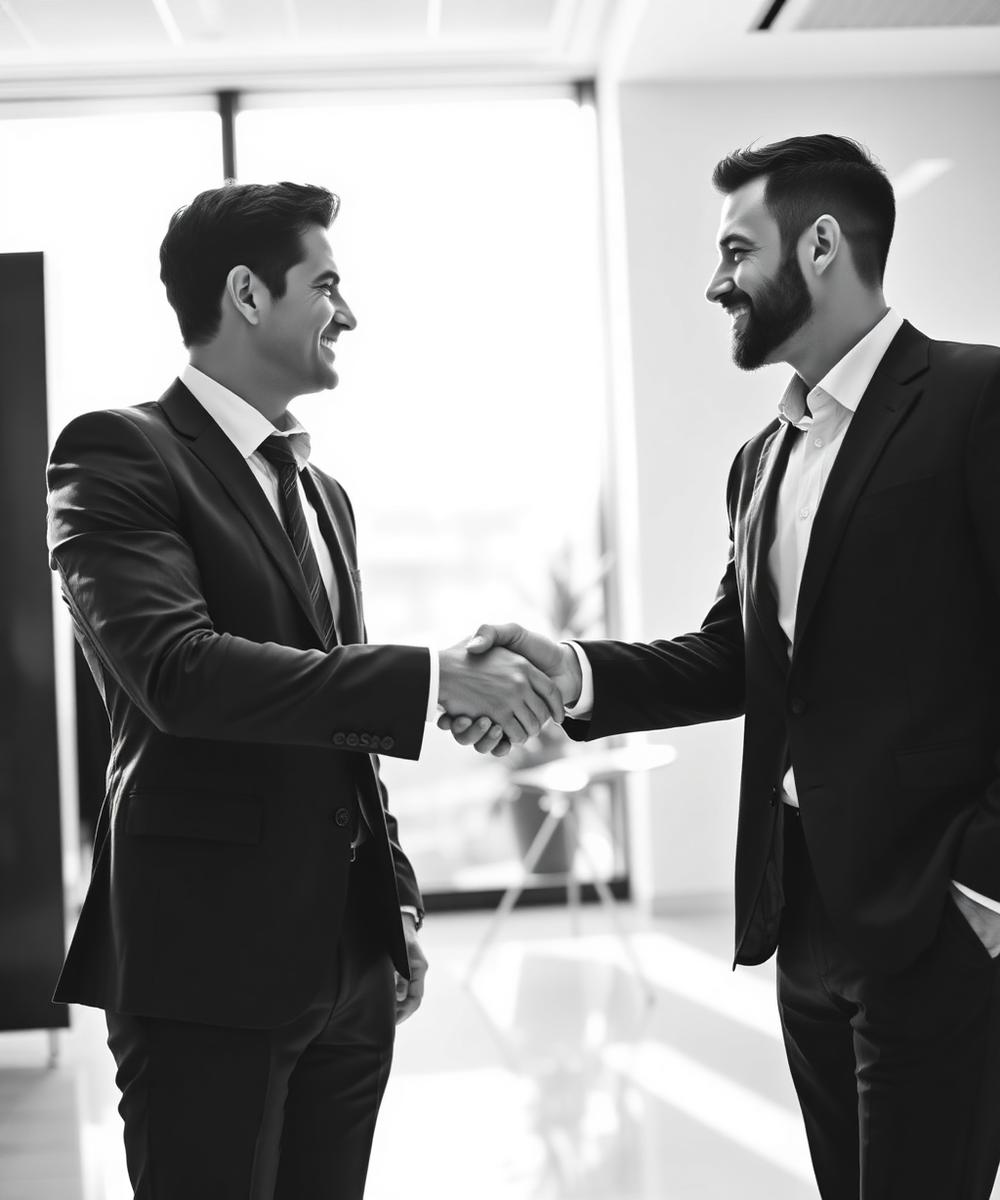 Business owners shaking hands on a confidential transition